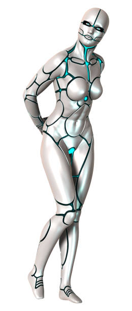 istock 3D illustration female robot on white 1332696108