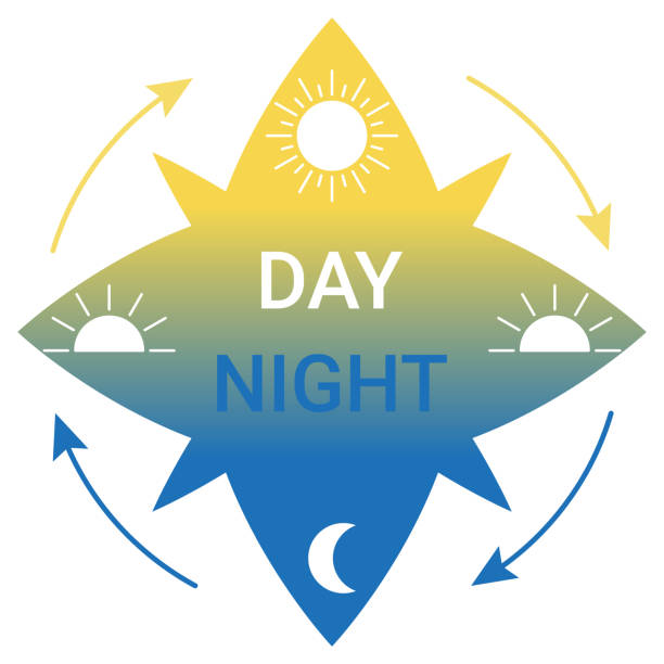 Change day and night cycle, movement path sun and moon icon. 24 clock with time of day. Circle with arrow sun and moon. Vector sign Change day and night cycle, movement path sun and moon icon. 24 clock with time of day. Circle with arrow sun and moon. Vector first day of spring stock illustrations