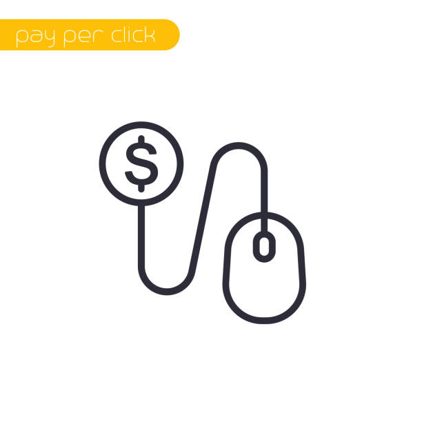 ilustrações de stock, clip art, desenhos animados e ícones de pay per click icon with mouse and coin, linear - search engine marketing white background internet