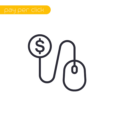 pay per click icon with mouse and coin, linear