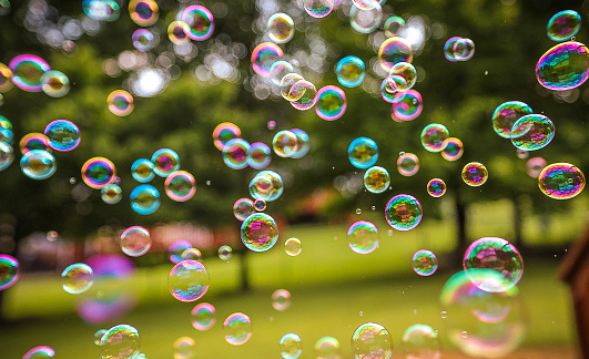 Bubbles in and out of focus with green background