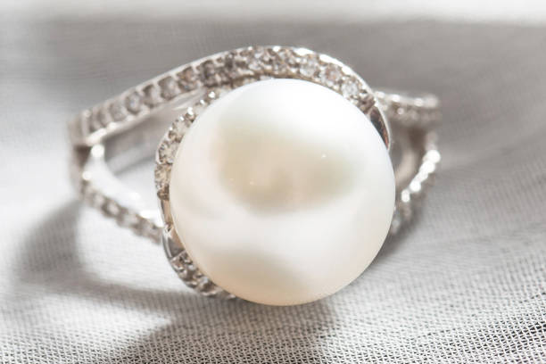istock Ring with pearl and diamonds,silver ring with pearl and diamonds 1332699820