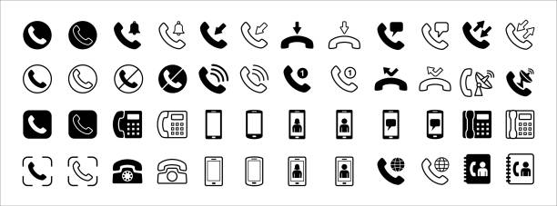 すべての電話、電話、ハンドフォン、接触通信ベクトルアイコンのセット。電話ボタンのイラスト。衛星国際通話、不在着信など - demodulator点のイラスト素材／クリップアート素材／マンガ素材／アイコン素材