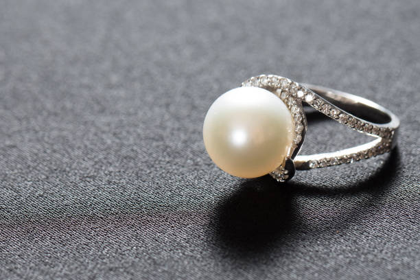istock Ring with pearl and diamonds,silver ring with pearl and diamonds 1332700218