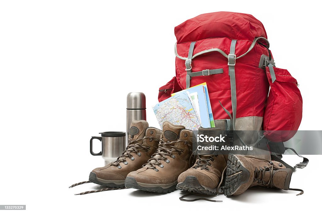 hiking equipment hiking equipment. Concept for family hiking Hiking Stock Photo
