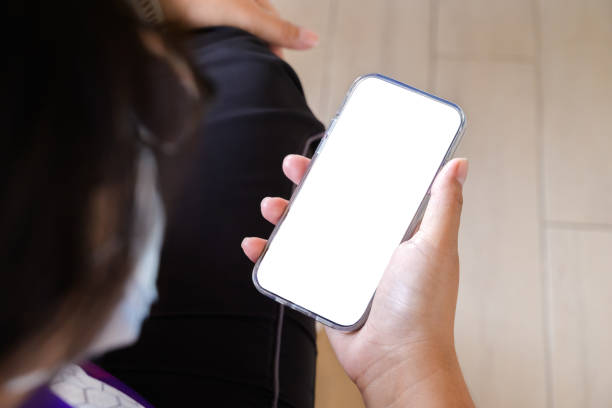 istock Woman Use The Phone, White Screen Mock-up 1332706905