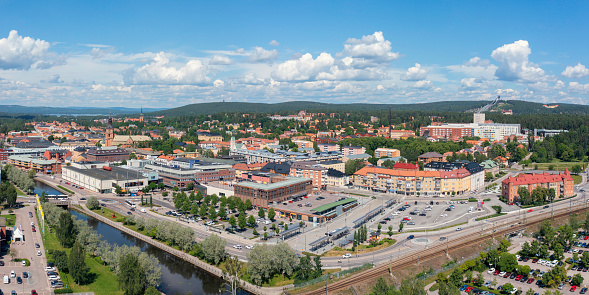 An aerial view of the city of Falun in the Dalarna region of Sweden.