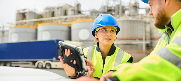 female engineer at chemical plant