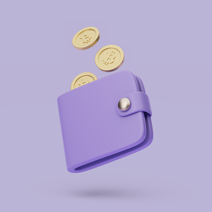 Billetera con icono de monedas. Ilustración de renderizado simple en 3d sobre fondo pastel. photo
