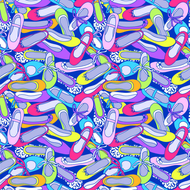 istock Ballet flat shoes seamless pattern. Colorful fashion background 1332724872