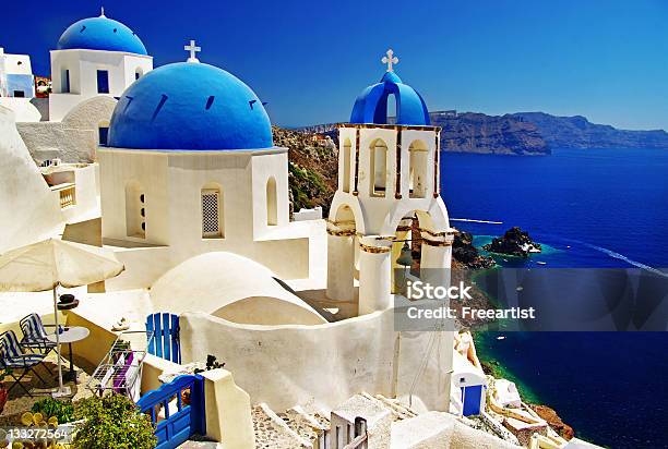 Whiteblue Santorini Stock Photo - Download Image Now - Fashion, Aegean Sea, Architectural Dome