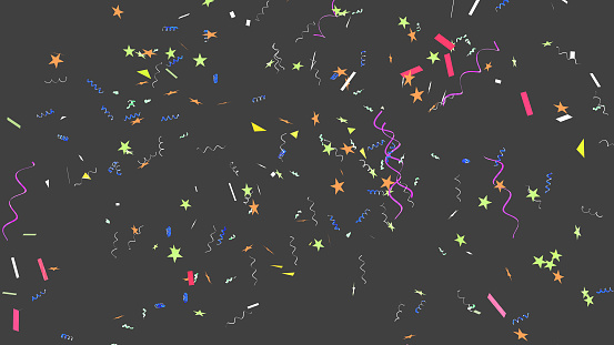 Multi colored confetti falling down. Clipping path is provided to extract the background.