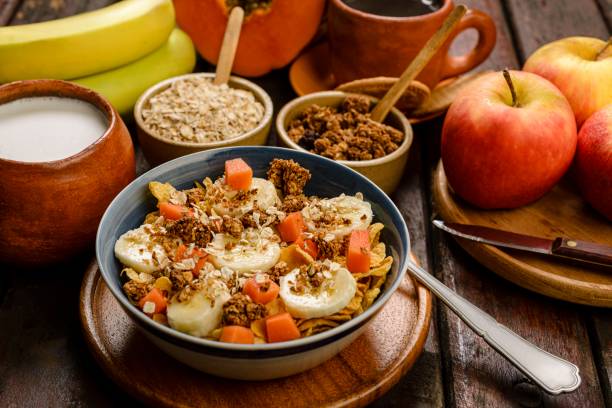 istock Organic breakfast with cereal and fruits 1332728287