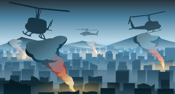 istock Silhouette design of war in the middle of city 1332728791