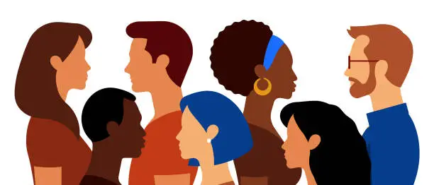 Vector illustration of Group of people. Multi-ethnic crowd.