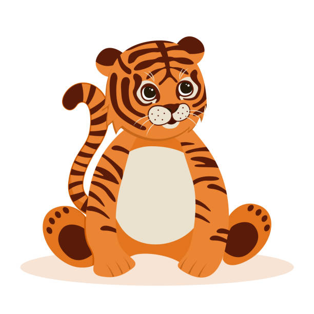 милый мультяшный полосатый красный тигр - tiger animal endangered species human face stock illustrations