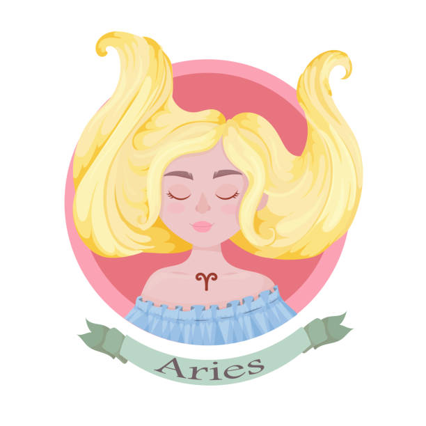 Aries Zodiac sign as a beautiful girl with lush hair. Set of bright signs of the zodiac. Horoscope. Astronomy. Vector illustration isolated on white background. Zodiac sign as a beautiful girl with lush hair. Set of bright signs of the zodiac. Horoscope. Astronomy. Vector illustration isolated on white background. female scorpio tattoos stock illustrations