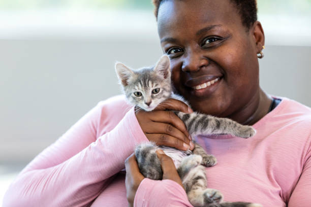 istock African-American woman holding kitten 1332737449