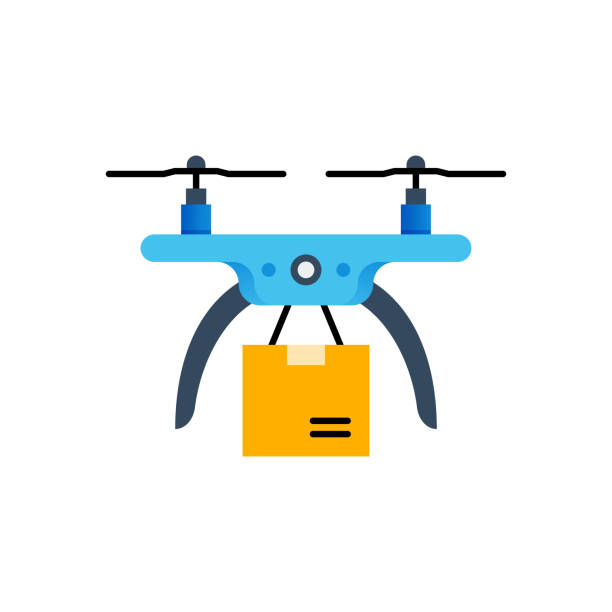 drone delivery flat symbol. flat design vektor illustration - drohnen stock-grafiken, -clipart, -cartoons und -symbole