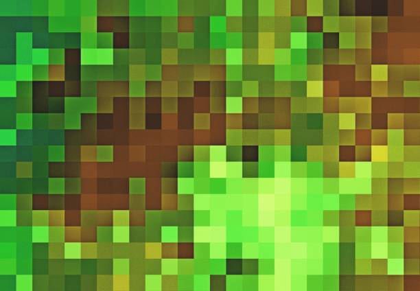 istock Abstract Pixel background.The concept of game cube texture banner background brown land and green grass with the ground 1332738540