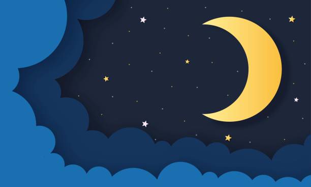 istock night sky. moon, stars and clouds in midnight. paper art style. vector Illustration. 1332740177