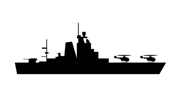 Single of silhouettes of warships for design and Single of silhouettes of military warships for design and creativity battleship stock illustrations
