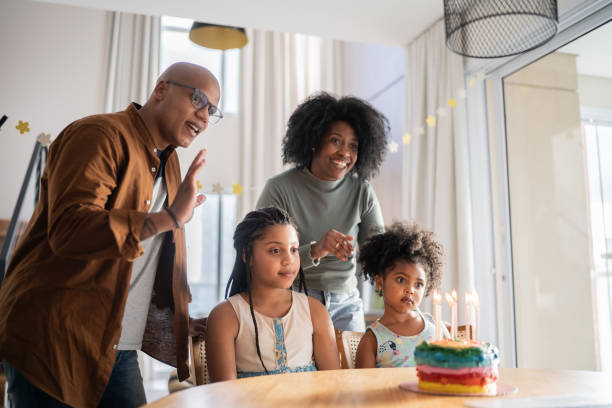 istock Family celebrating birthday virtually at home 1332741745