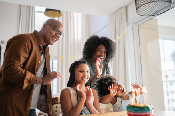 istock Family celebrating birthday virtually at home 1332741765