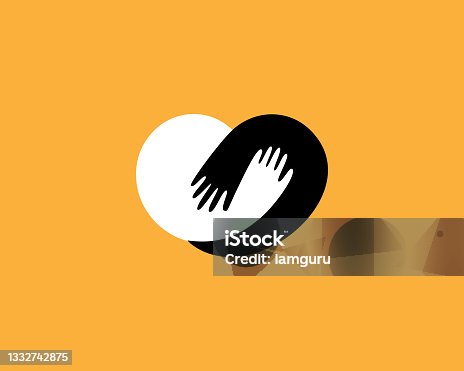 istock Abstract heart from human hands flat  template. Creative care, hug, help vector sign icon type. 1332742875