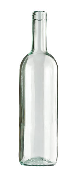 A single, clear glass bottle on a white background