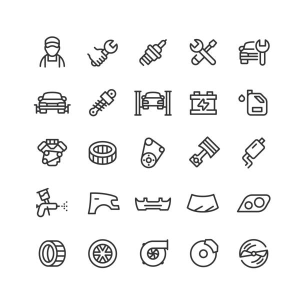 car service line icons editable stroke - 機械工人 幅插畫檔、美工圖案、卡通及圖標