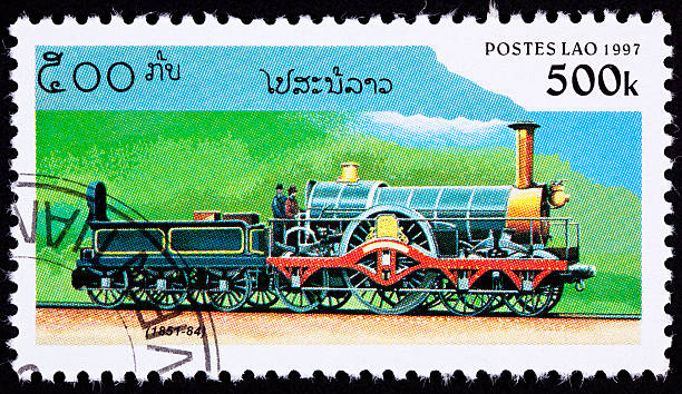 istock Canceled Laos Train Postage Stamp Old Railroad Steam Engine Locomotive 133274922