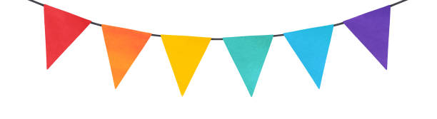 istock Rainbow Banner Bunting with multicolor pennant flags for colorful design, birthday party decoration, cute invitation, greeting card. 1332757600