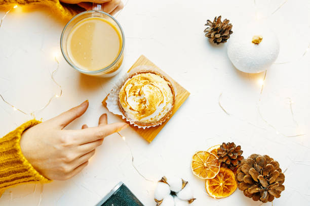 istock Top view of festive Christmas breakfast. 1332758829