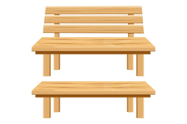 istock Set of benches, park or garden decorations in cartoon style isolated on white background, wooden detailed and textured collection, different view. Vector illustration 1332763029