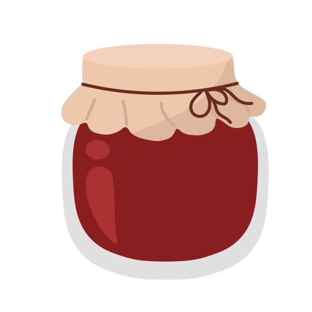 ilustrações de stock, clip art, desenhos animados e ícones de glass jar with jam in cartoon style isolated on white background. hand drawing food. - frasco comida biologica