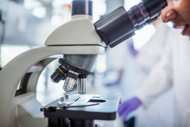 istock Close-Up of Young Female Student Using Microscope in Lab 1332763963