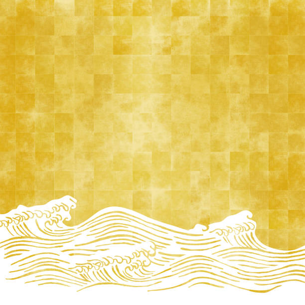 illustrazioni stock, clip art, cartoni animati e icone di tendenza di mt.fuji e schermo pieghevole in oro. biglietto di capodanno giapponese. - wave pattern abstract shape winter