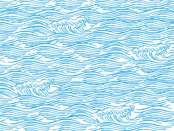 바다 파도 일본 스타일 일러스트 - backgrounds water wave white background stock illustrations