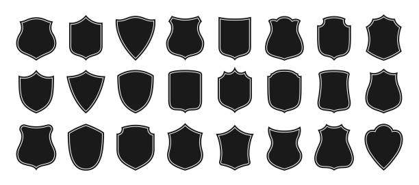 значок значка щита набор защитного щита форма знака - silhouette security elegance simplicity stock illustrations