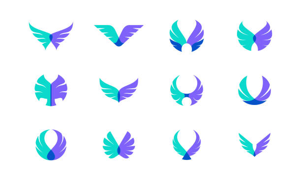 stockillustraties, clipart, cartoons en iconen met vector design bundle of wings. suitable as a logo that represents freedom, courage and happiness. - engel
