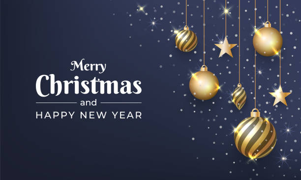 istock Merry Christmas and New Year design with shiny gold ball ornament 1332774588