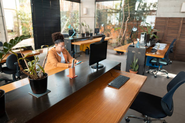 Afro woman secretary working creative office