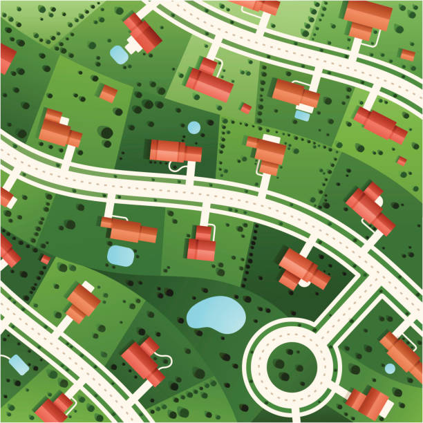 Suburbs An aerial view of a suburban neighborhood.  yard grounds illustrations stock illustrations