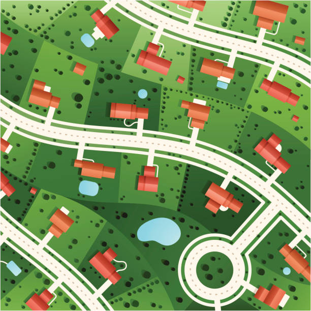 Suburbs An aerial view of a suburban neighborhood. land planning stock illustrations
