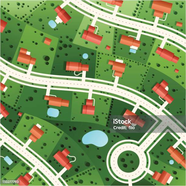 Suburbs Stock Illustration - Download Image Now - Map, Community, Aerial View
