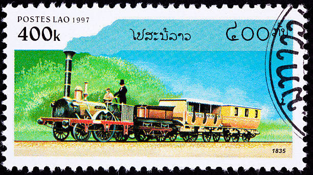 istock Canceled Laos Train Postage Stamp Old Railroad Steam Engine Locomotive. 133278093