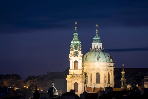 Exterior view of St. Nicholas Church in Prague, Czech Republic