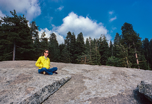 Sequoia National Park - Sitting on Beetle Rock - 1978. Scanned from Kodachrome 64 slide.