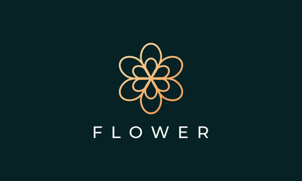 современный и простой цветочный логотип из золота с роскошной формой линии - florist stock illustrations
